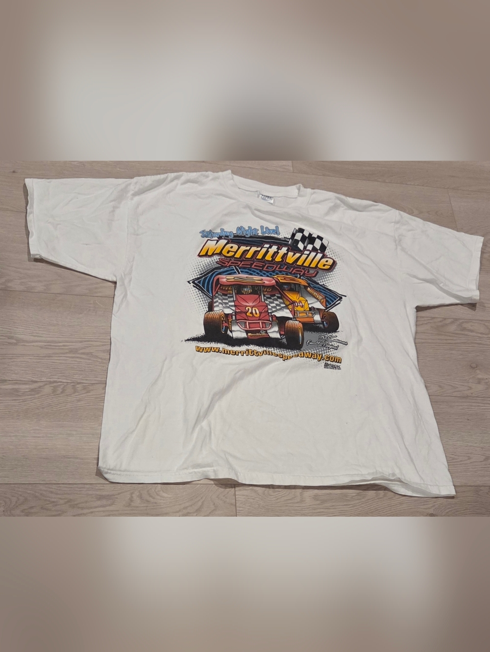 Vintage Merrittville Speedway Race Car T-Shirt With Back Hit SNL